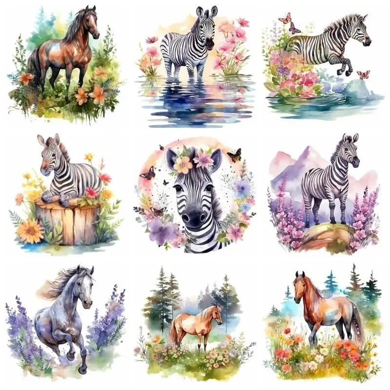 oil painting of wild horses Series Heat Transfer Heat Press Printed Accessories PatchDIY children's clotahing decoration sticker
