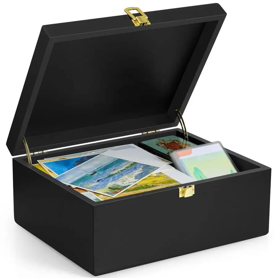 Large Wooden Storage Box, Black Memories Box, Decorative Box with Hinge Cover, Large Card Box