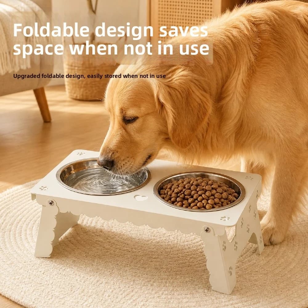 Foldable Raised Dog Double Bowl Tilted Bracket Removable Dog Water Food Bowl Non Slip No Spill Pet Feeding Station for Dogs Cats