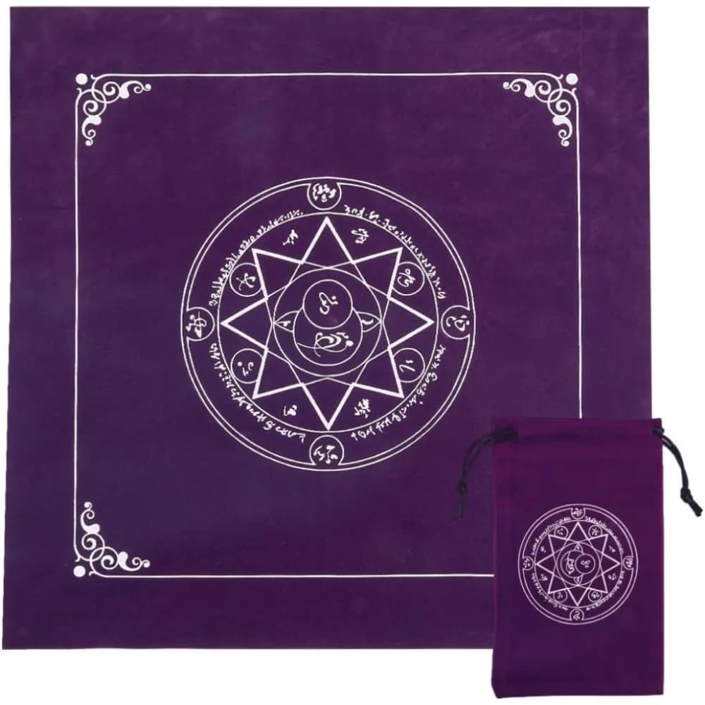 Panno per altare Tovaglia per tarocchi Pentagramma Borsa per carte gotiche Copritavolo quadrato Divinazione Velluto con set di buste con coulisse per tarocchi
