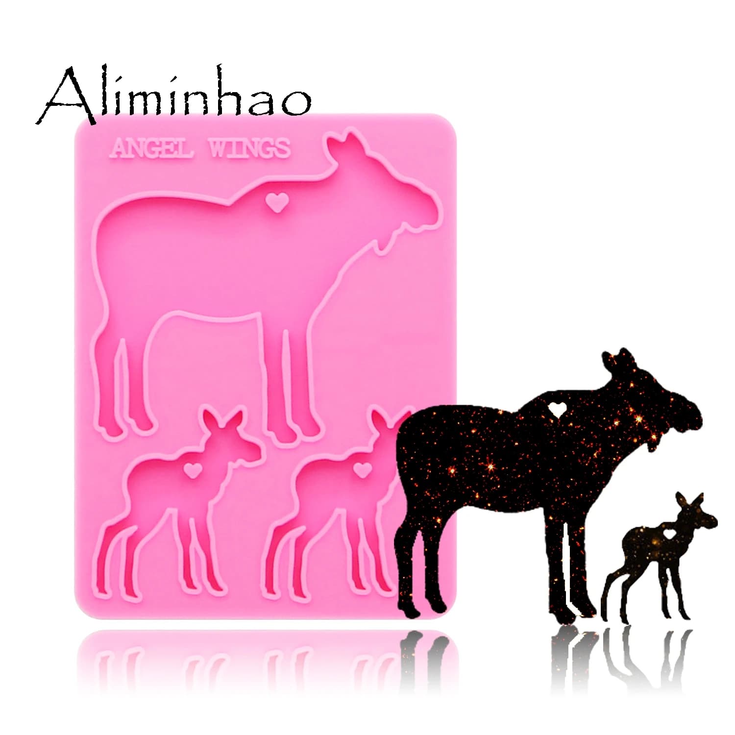 DY0127 Shiny Christmas reindeer mama/baby Silicone Molds For DIY key ring epoxy resin Mold deer family Craft custom keychain
