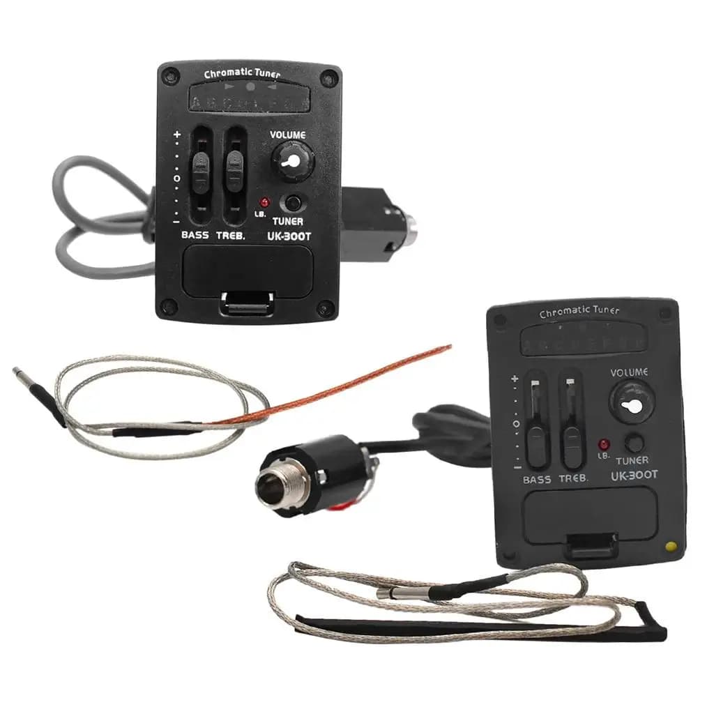Dispositivo di pickup per ukulele, preamplificatore piezoelettrico con equalizzatore a due bande e accordatore con LED per chitarra e ukulele, parti di ricambio acustiche