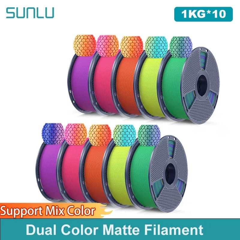 SUNLU Filament for two-tone 3D printer from 10 kg 1,75 mm 1 kg +/- 0.02 mm PLA matte thread suitable for most 3D printers FDM and 3D pens
