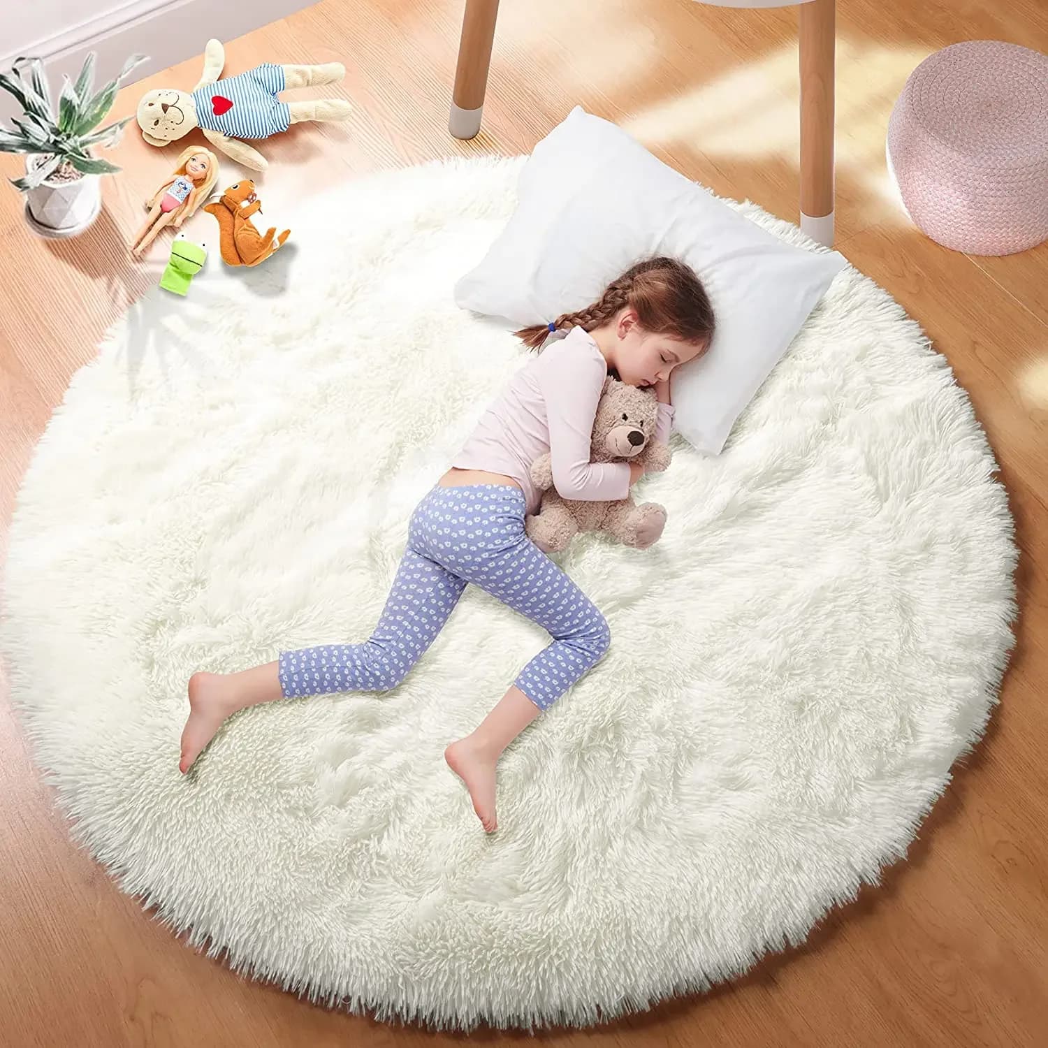 Super Soft Round Plunge Carpet White Sophisticated Carpet for Living Room Decorations for the House Bedroom Decoration Children's room Thick pile carpet