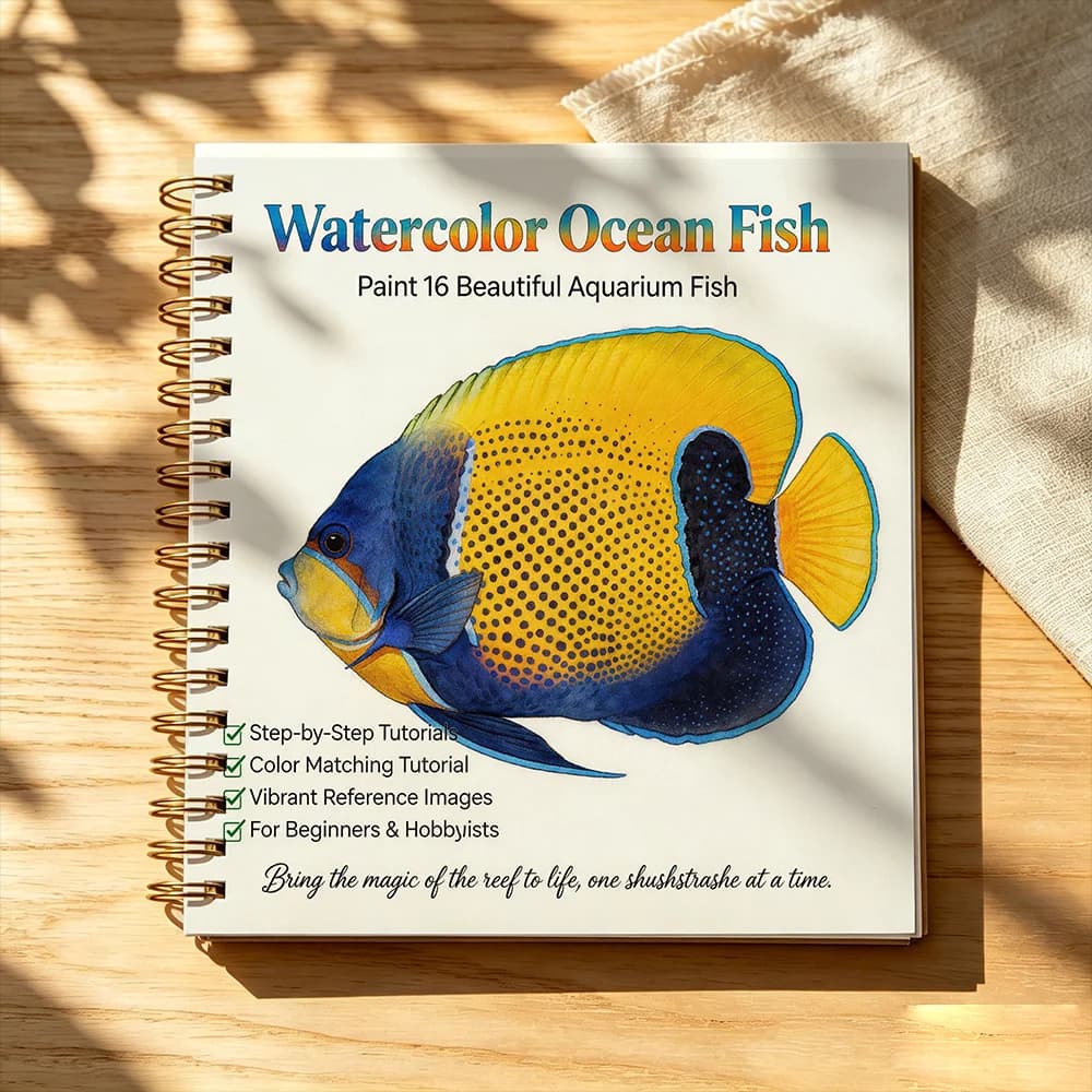 Underwater World Watercolor Coloring Book, 16 Marine Fish Patterns, Creative Art Sketchbook for All Ages, Fun Ocean Themed Paint
