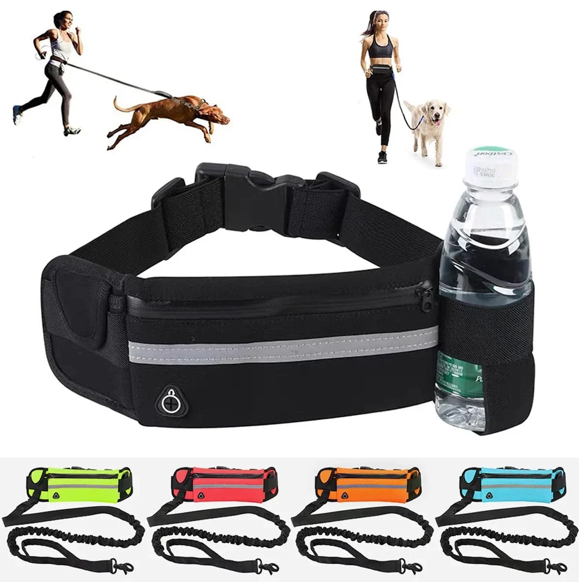 Traction Cord Reflective Belt Buckle for Running Dogs Brake for Pet Nylon with Waist Belt Retractable Elastic Dog Belt
