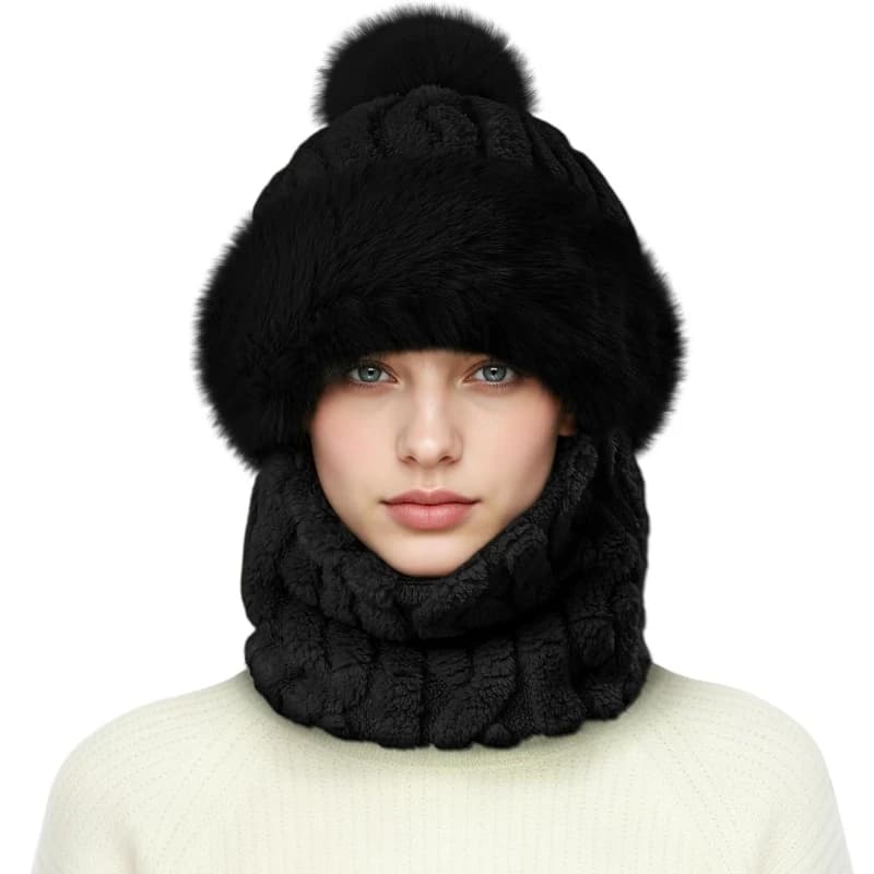 Cappelli a cuffia invernali da donna Passamontagna in maglia foderato in pile monopezzo Set maschera con collo a teschio Sciarpa circolare Cappello da sci da neve con pompon