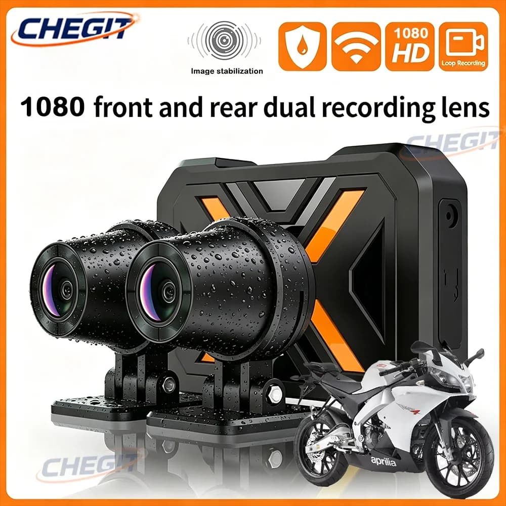 Telecamera da moto 1080P anteriore e posteriore, impermeabile IP67, DVR per moto con connessione WiFi, Smart Anti-Shake, per sport e motociclismo