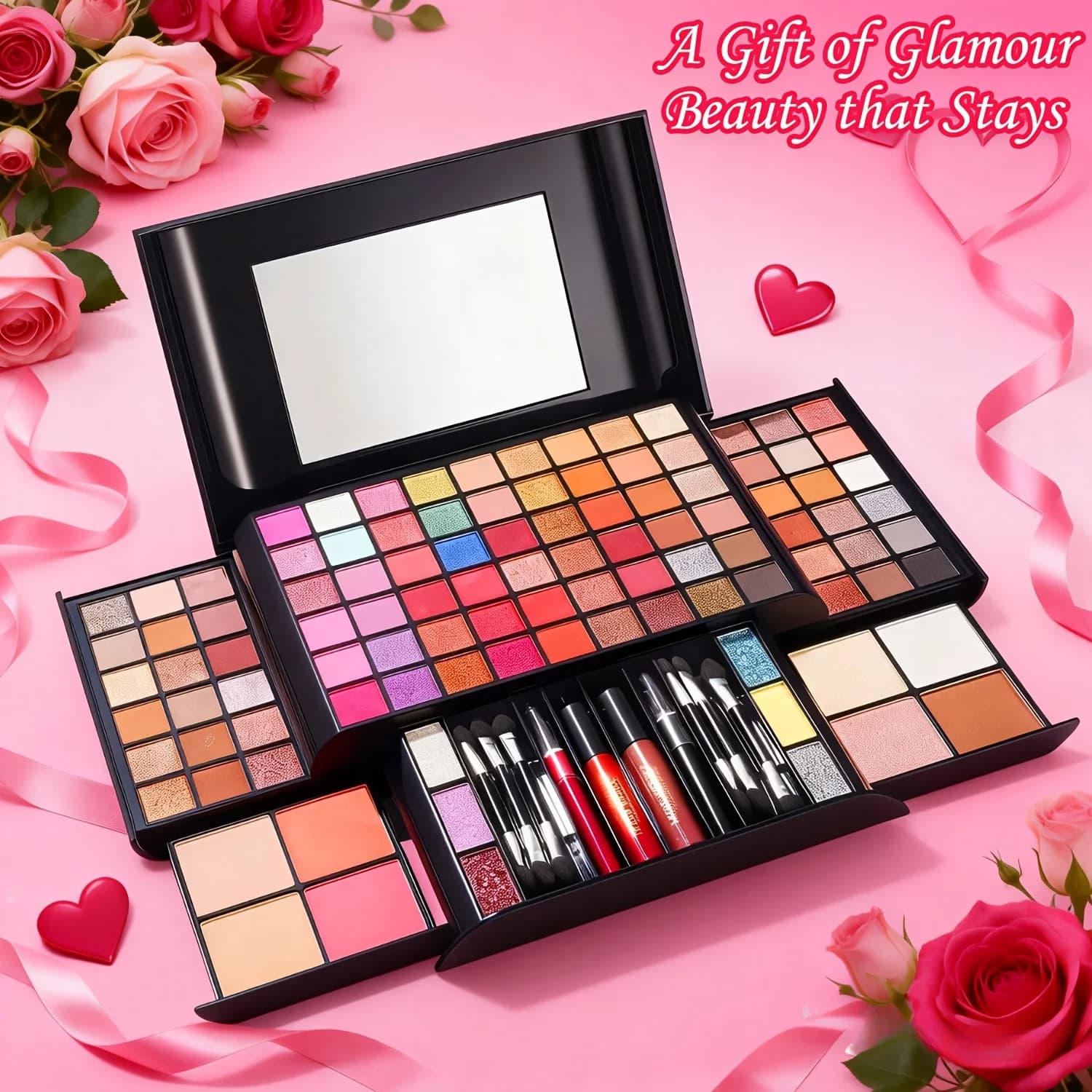 All-in-One Makeup Gift Set - Includes eyeshadow palette, lipstick, blush, etc. A complete set of makeup supplies. An excellent gift for your girlfriend or best friend.