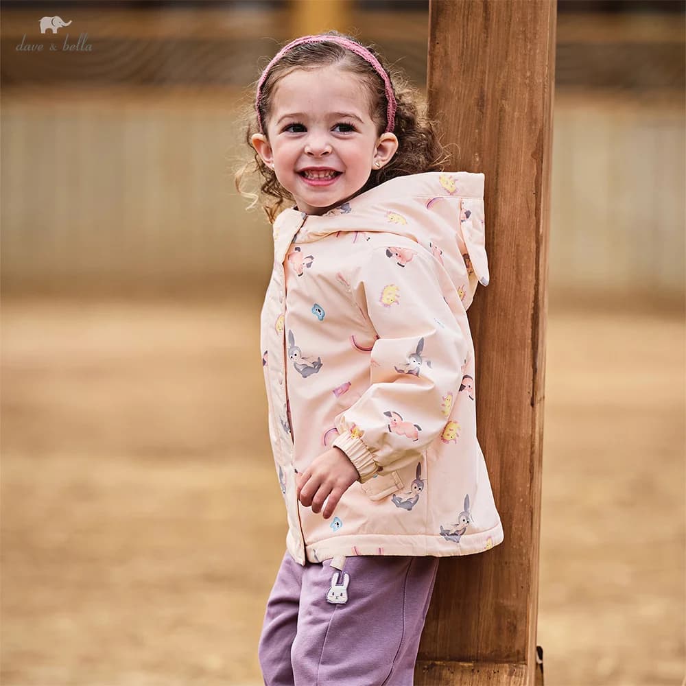 Dave Bella Bambini Autunno Inverno Addensare Giacca con cappuccio Top Gentle Sweet Cute Girls Baby Animal Print Cappotto Outdoor DB3253494