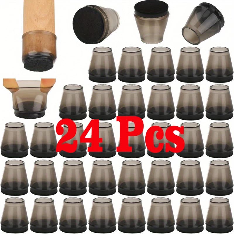 24 Pieces of Round Chair Leg Floor Protectors, Silicone Transparent Table Leg Covers, Floor Protectors with Felt Anti-Slip Furniture Boots