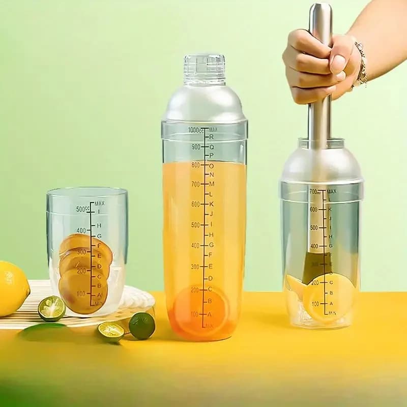 Set Shaker per Cocktail agitatore di misurazione trasparente da 500ml con Muddler in acciaio inossidabile per bevande di miscelazione per spremitura da bar