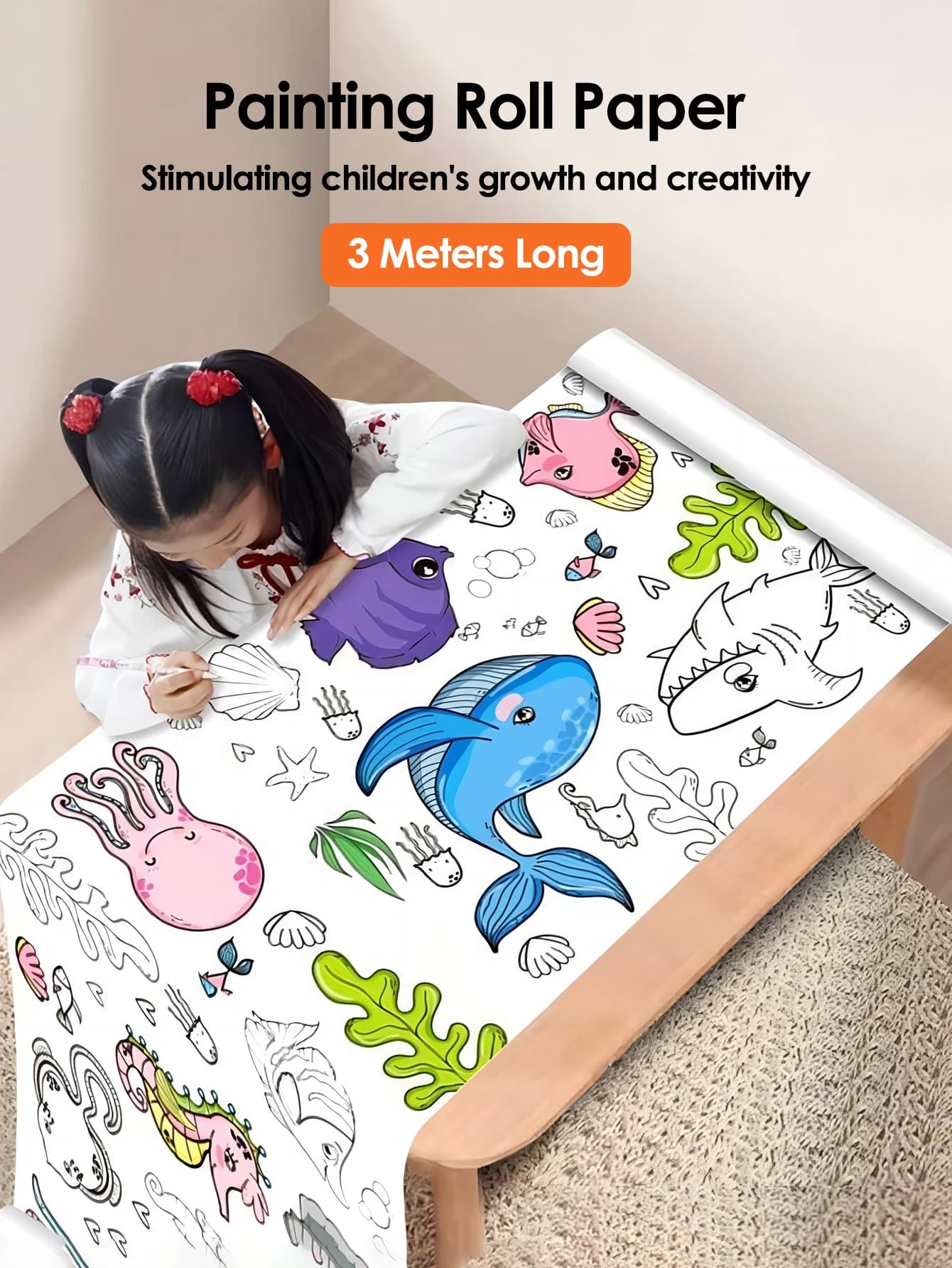 Rotolo da disegno per bambini Carta da riempimento a colori appiccicosa fai-da-te Rotolo di carta da colorare per bambini Pittura fai-da-te Disegno Giocattoli educativi precoci