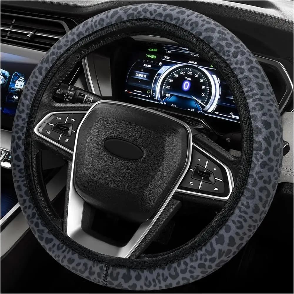 Cover with leopard print, 15 inch anti-slip neoprene steering wheel protection, highly elastic and breathable cover
