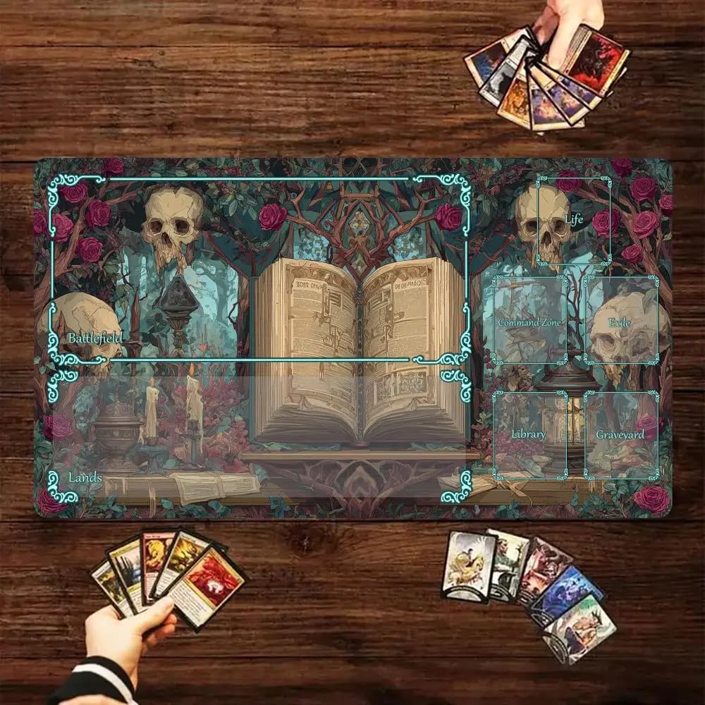 Tappetino da gioco MTG con stampa 'Ancient Forbidden Books', base antiscivolo 35X60CM, per giochi di carte collezionabili e giochi da tavolo TCG
