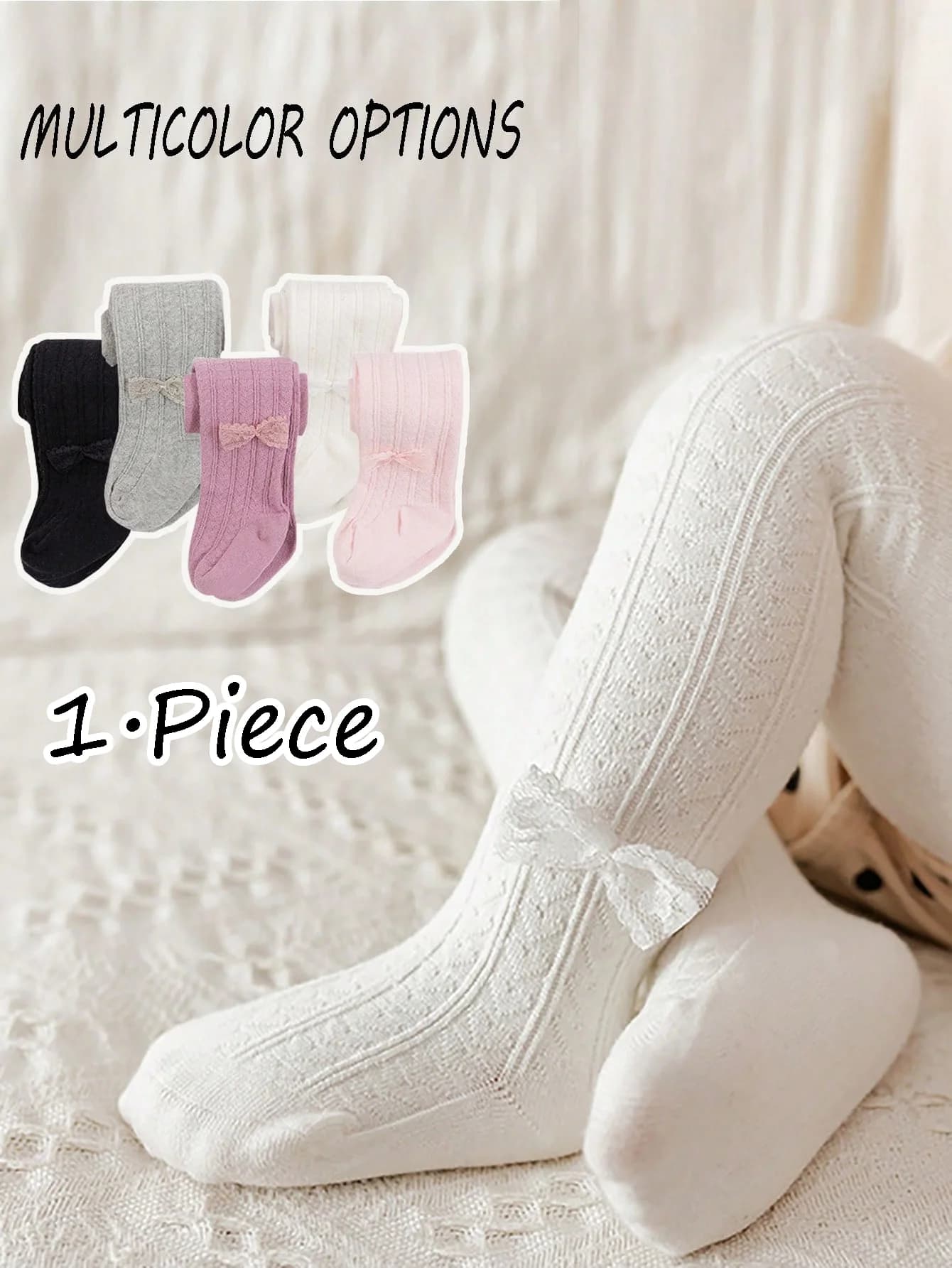 1 paio di leggings per bambina con motivo a cuore e decorazioni con fiocchi in pizzo, adatti per le bambine da indossare con abiti Lolita per l'uso quotidiano