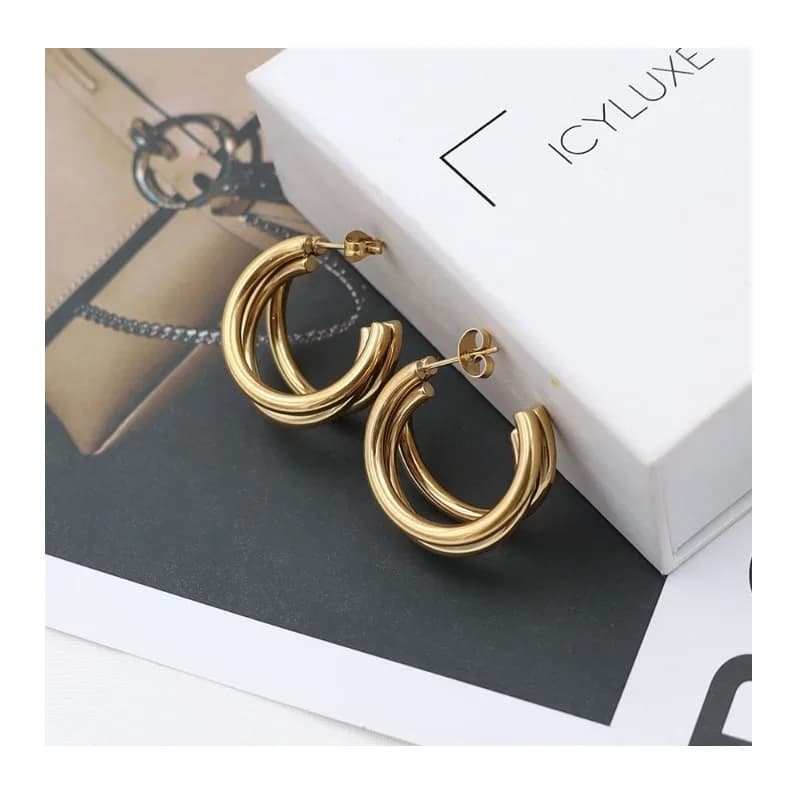 Titanium Steel Ear Jewelry, High-end Sense, Niche Personality, Exaggerated Three-layer Round Earrings