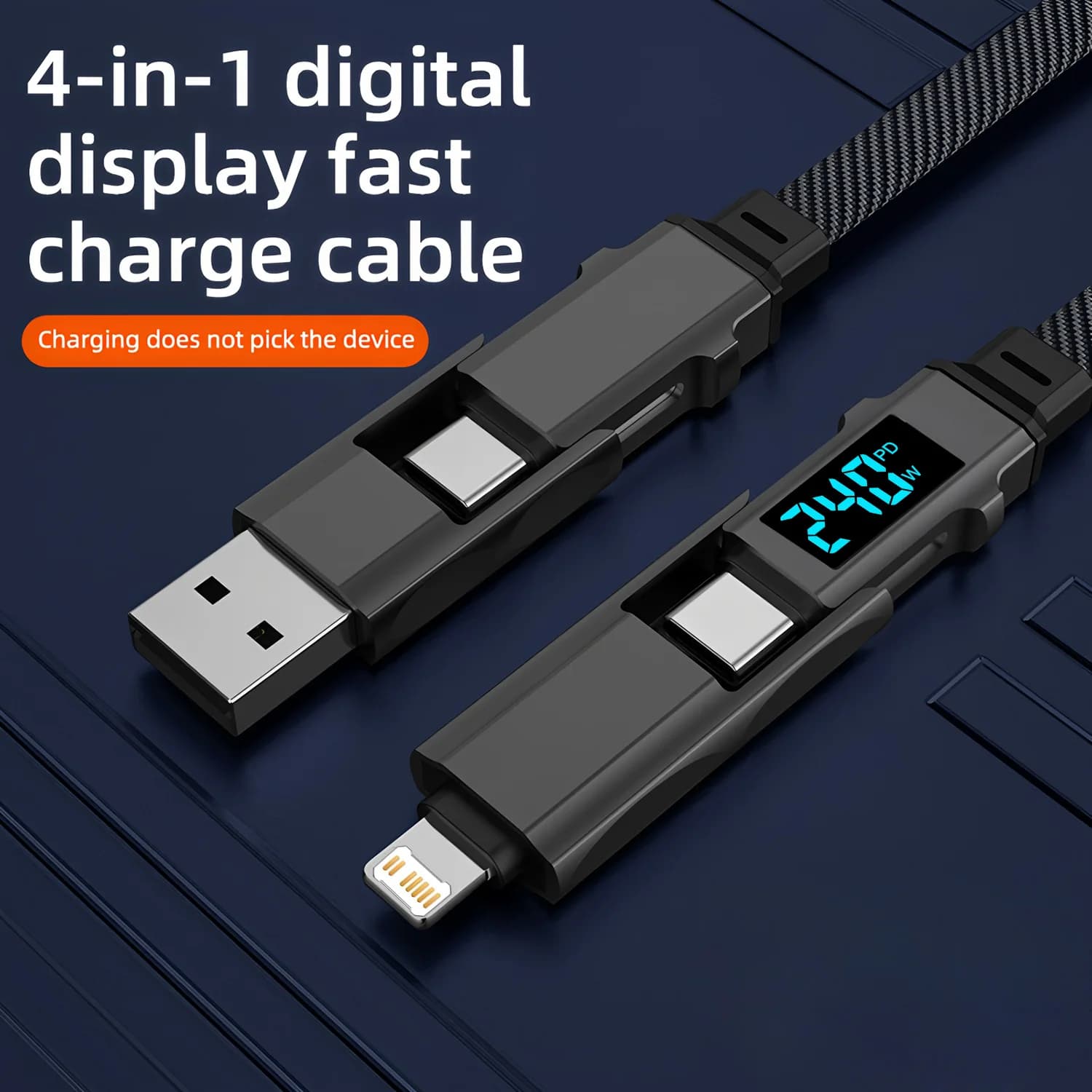 Digital Display 4 In 1 PD 240W USB Type C Data Cable Fast Charging For iPhone 15 Samsung Xiaomi Redmi OPPO Cable Fast Charger