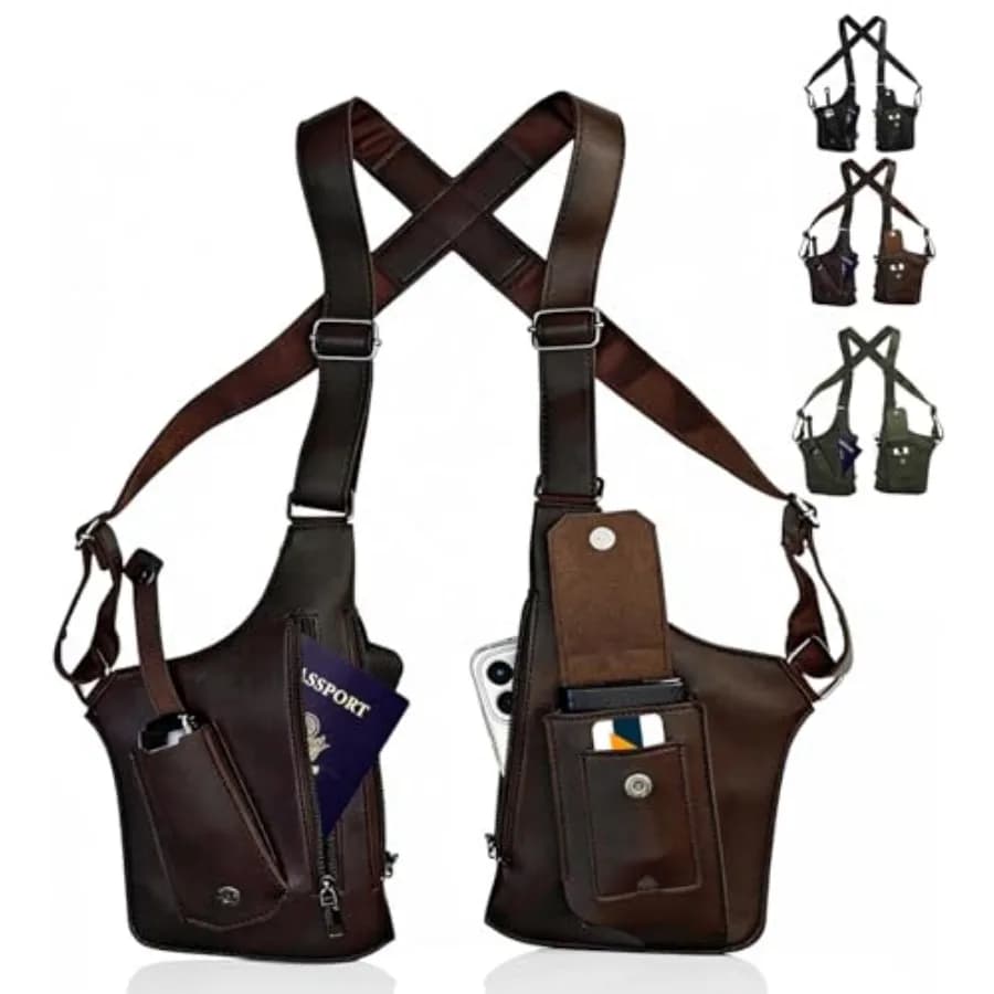 Borsa a Tracolla Doppia per Uomo, Antifurto, con Tasca Nascosta per Telefono e Portafoglio, in Pelle PU Premium