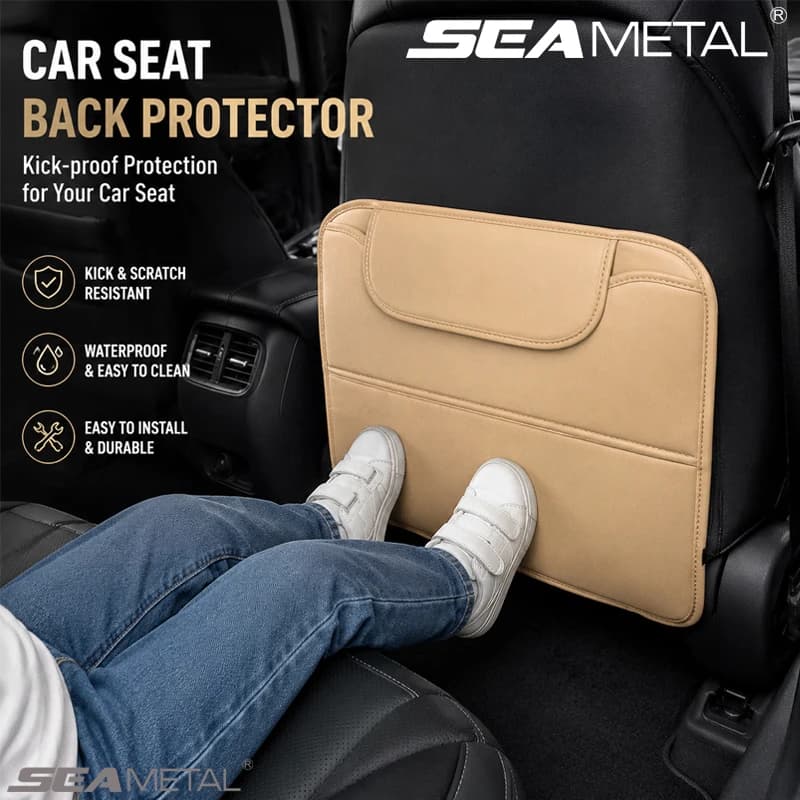 SEAMETAL PU Leather Car Seat Back Protector with Storage Pocket Waterproof Easy To Clean Anti Scratch Backseat Protector Covers