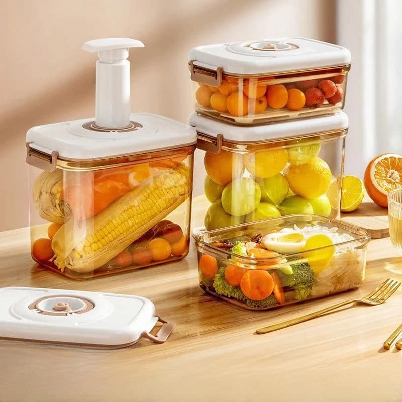 Contenitore per alimenti sed sottovuoto manuale Grande scatola per alimenti Organizzatore per frigorifero da cucina Vassoio antigoccia Caratteristica per alimenti in plastica