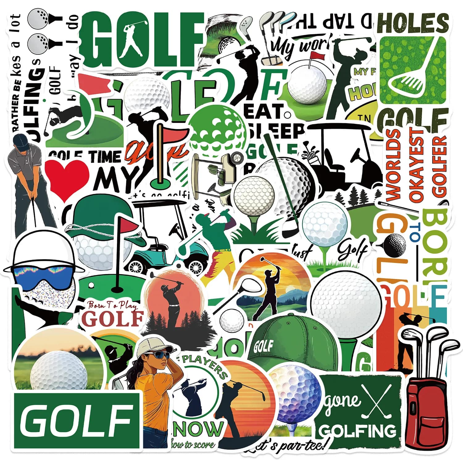 50 pezzi di cartoni animati per graffiti da golf, decorazioni per chitarra, notebook, bagagli, adesivi impermeabili fai da te