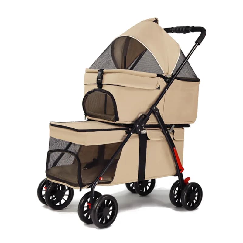 Double-layer Pet Cart, Small Medium Dog Cat Carrier, Outdoor Lightweight 2-Level Stroller, Separate Compartments for Travel