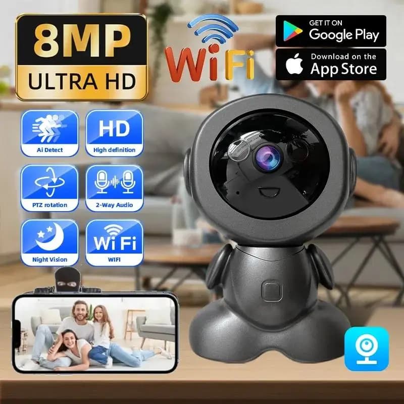 Telecamera di Sicurezza WiFi 8MP per Interni, Monitor HD per Bambini, Telecamera Robot PTZ per Sorveglianza Domestica Intelligente con Tracciamento Automatico e Visione Notturna, Monitor per Animali Domestici