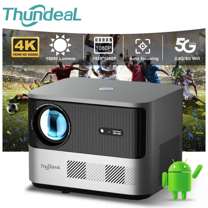 Proiettore Full HD ThundeaL TDA6 1080P 2K 4K Video Home Theater con Auto Focus, WiFi 5G, Android, TDA6W 3D Portatile