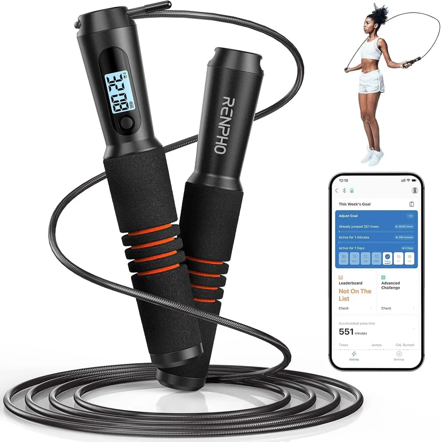 Corda per Saltare Intelligente con App, Corda per Saltare Senza Grovigli per Uomini e Donne, Corde per Allenamento Regolabili per Crossfit e Palestra