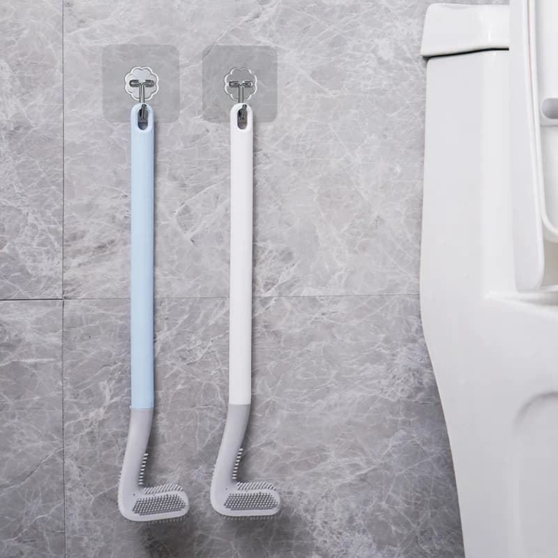 Spazzola per WC in silicone da parete con supporto, setole igieniche antigraffio, strumento per la pulizia del bagno per uso domestico quotidiano