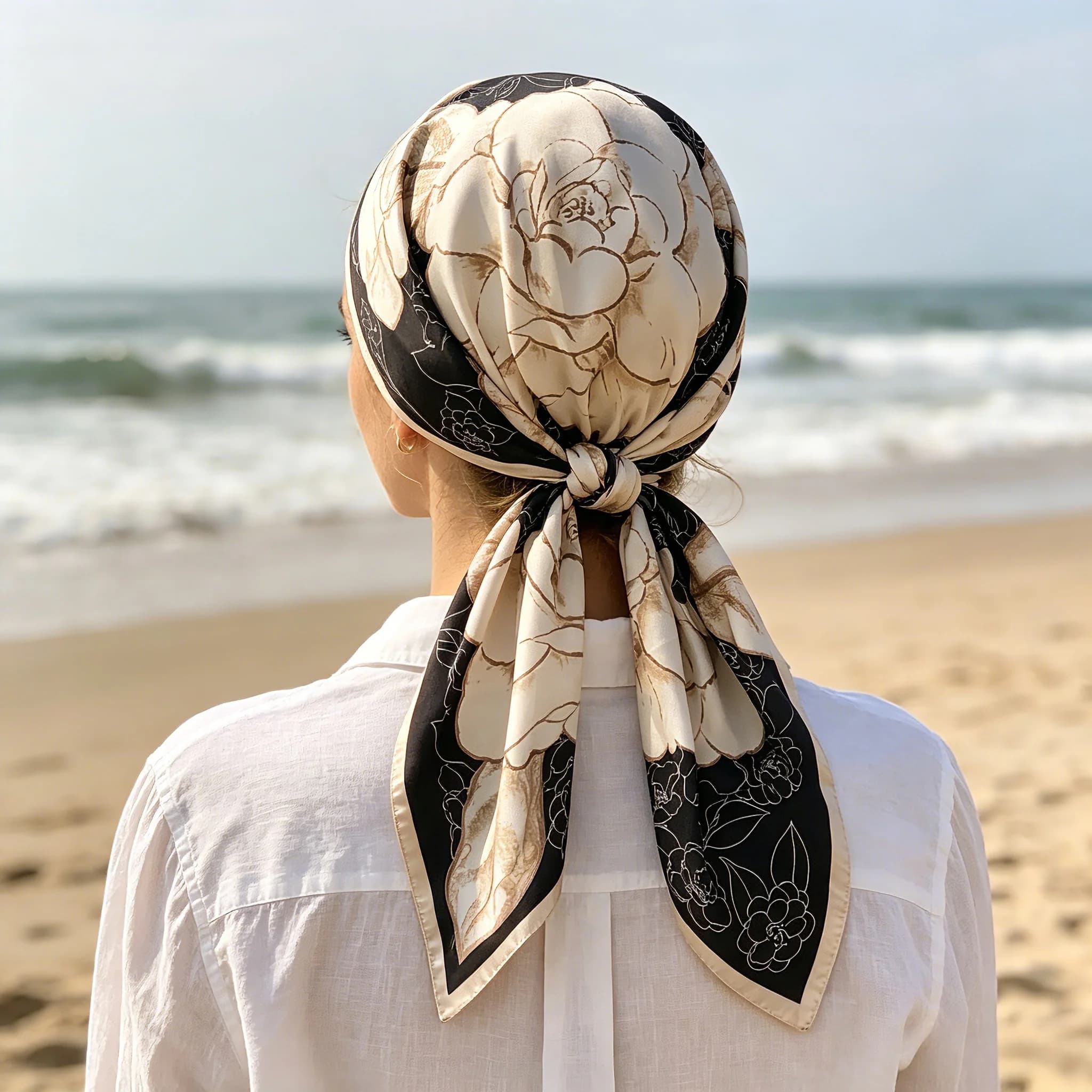 Luxury Silk Feeling Square Scarf Women Floral Print Satin Neckerchief Hair Band Foulard Bandana Echarpe Tie Shawl Wraps