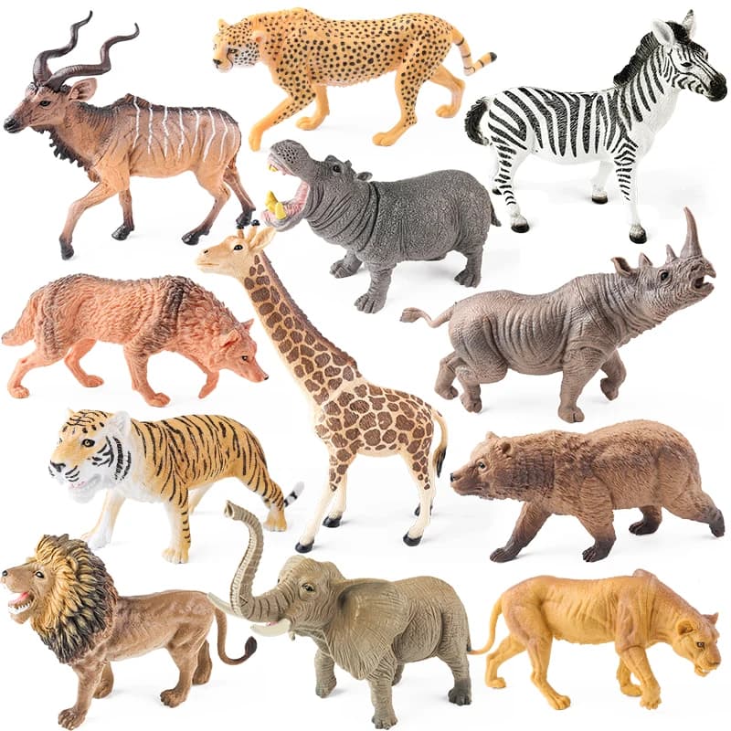 Oenux Animale Selvatico Leone Tigre Orso Lupo Rinoceronte Ghepardo Antilope Ippopotamo Elefante Zebra Modello Action Figures Giocattolo Per Bambini Regalo Carino