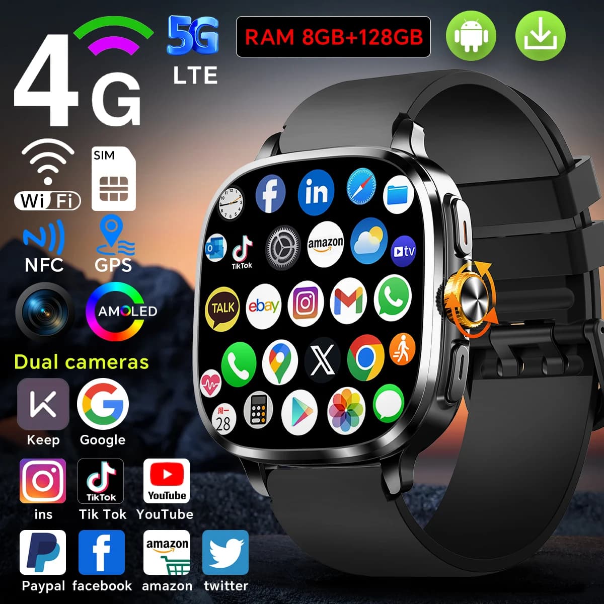 The brand new Android 13.0 5G Full Netcom Smart Watch smart with 190 ° 2.4 inch rotary battery with GPS location for NFC 2100 mAH WIFI camera