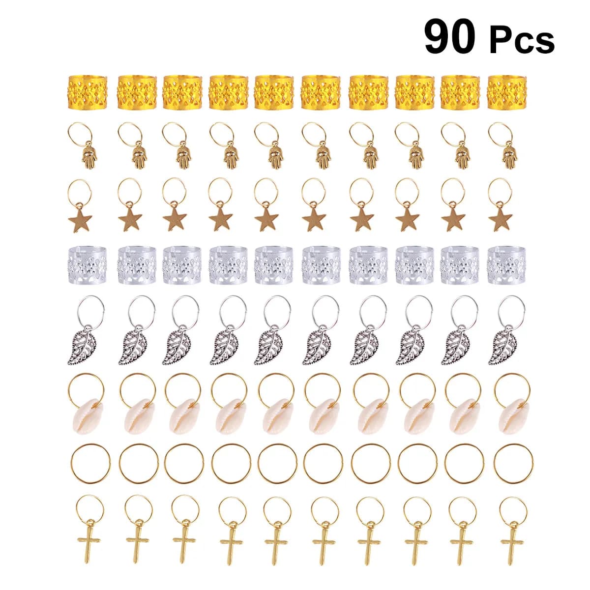 Set of 150 Hair Rings, Treck Jewels, Metal Rings Color Copper, Gold and Silver, Dreadlock Pendants, Party and Festival Hair Accessories