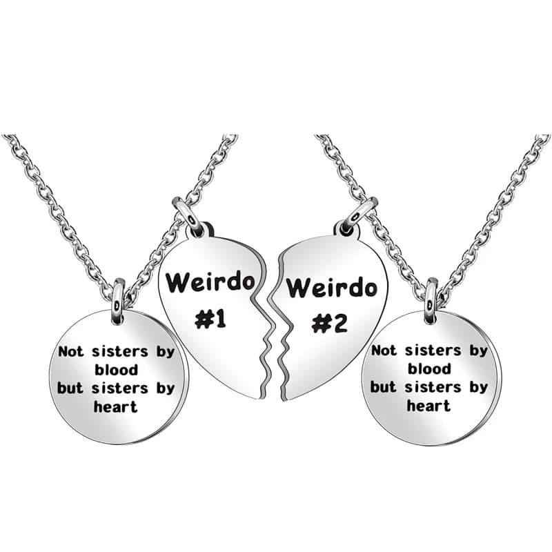 Best Friends Necklace Gift, 2pcs Heart Pendant Long Necklaces "Side By Side or Miles Apart Best Friends" Friendship Jewelry Gift