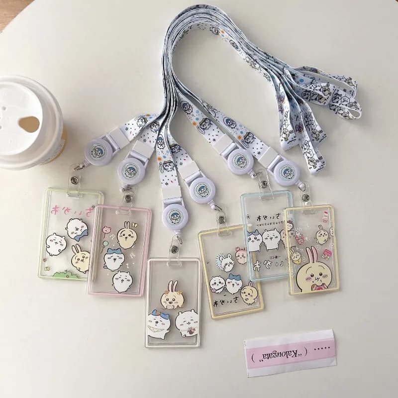 Cute Cartoon Chiikawa Transparent Card Sleeves Student Campus Hanging Neck Bag Card Holder Lanyard Id Card Meal Cards Case Gifts