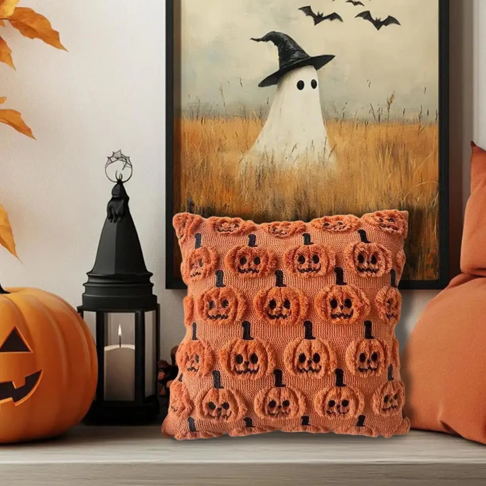 Throw Pillow Cover Pumpkin Design Fall Decoration Soft Pillowcase 18X18 Inch Couch Pillow Covers For Couch Sofa Home Living Room