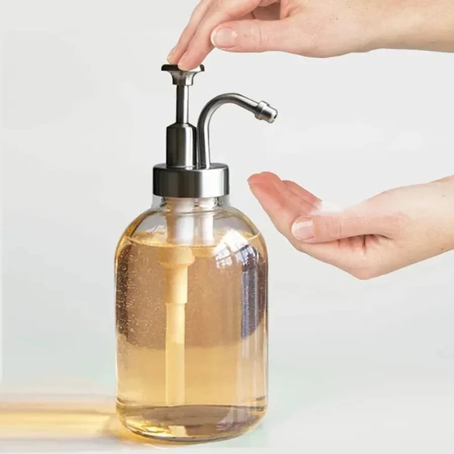Dispenser a Pompa in Vetro con Ugello a Pressione per Disinfettante Mani, Sapone Liquido, Lozione, Gel Doccia - Contenitore Ricaricabile per Bagno Stile Nordico