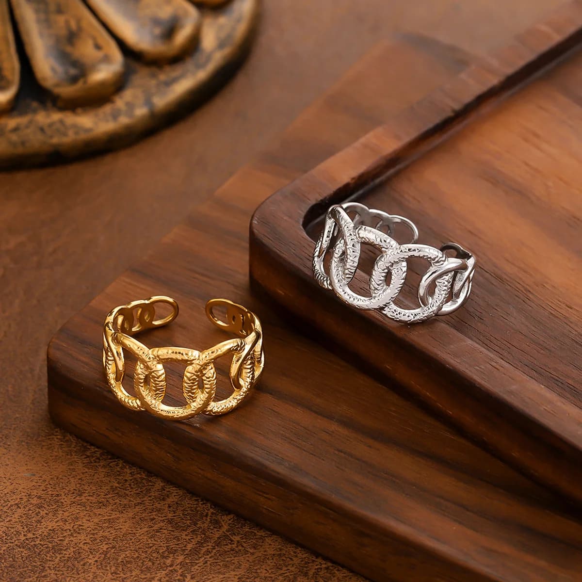 Light Luxury Ring Gold Plated Stainless Steel Cable Ring, Waterproof Heavy Metal And Not fading, With Adjustable finger ring
