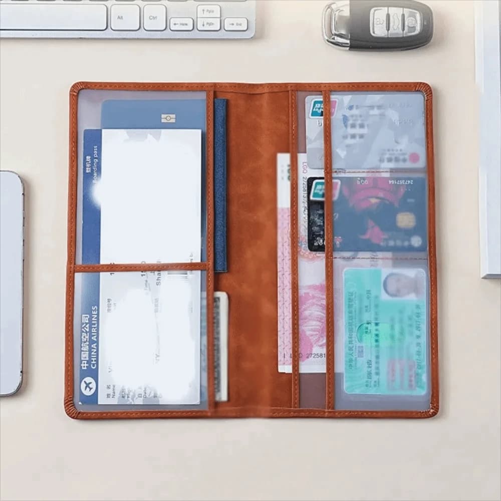 Retro Card Holder PU Leather Passport Bag Purse Passport Cover Travel Wallet Card Case Airplane Check-in Passport Clip Women