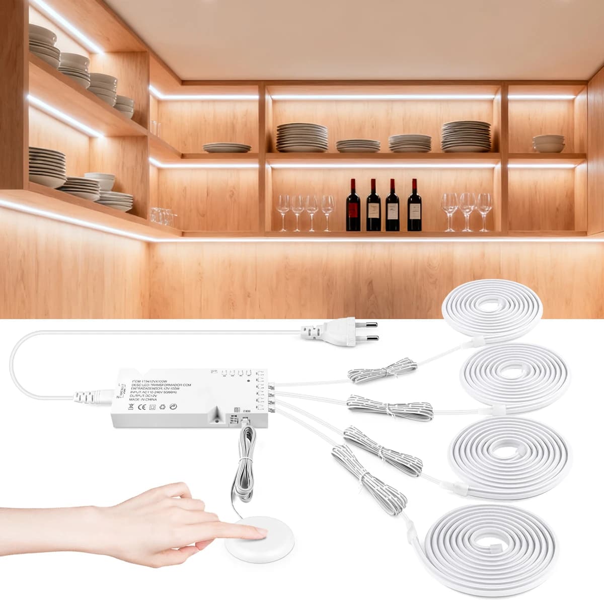 Neon COB Strip Pannello acustico Decorazione da parete Luce parallela LED sotto l'armadio COB Luce Sensore di movimento Interruttore tattile Lampada a LED 24V