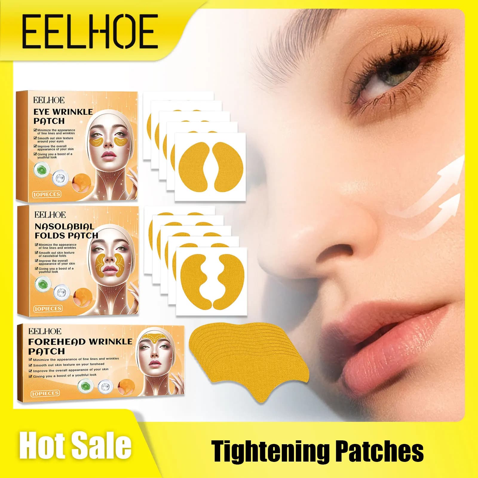 Gel Patch for nasolabial eyes on the forehead Anti-wrinkles Line removal on the forehead Shaping mask for skin anti-ceding collagen Patch with cogico acid