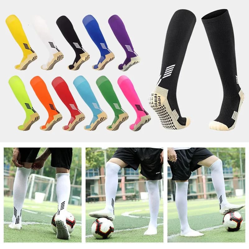 Calzini alti al ginocchio da calcio antiscivolo professionali Calzini da calcio lunghi per bambini in gomma con fondo in asciugamano Calzini sportivi da calcio per hockey unisex