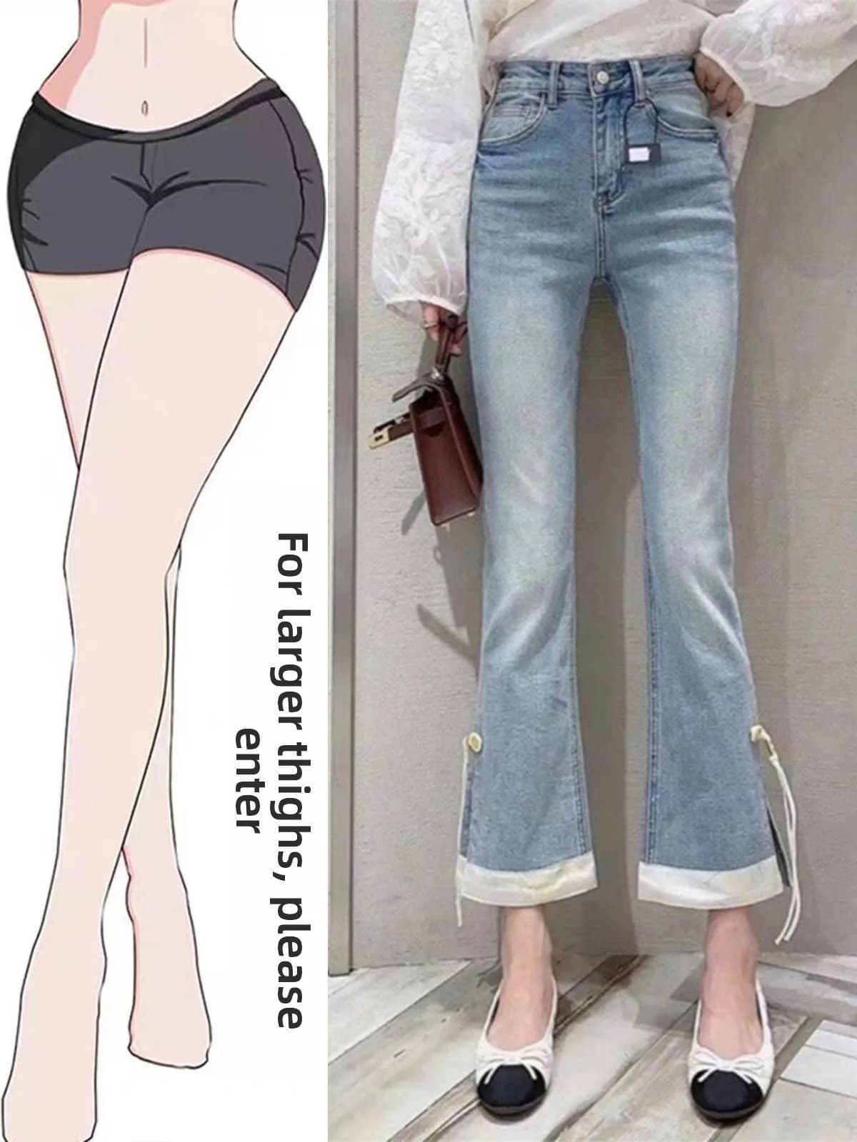 Jeans a Vita Alta in Denim Lavato Vintage da Donna, Nuovo Stile Primavera-Estate, Pantaloni a Zampa d'Elefante in Misto Cotone, Poliestere e Spandex