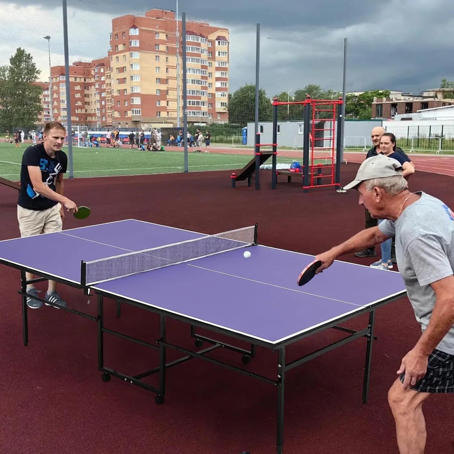 Tavoli da ping pong professionali da esterno Gioco da tavolo da ping pong portatile da 9 piedi con rete 2 racchette da ping pong e 3 palline