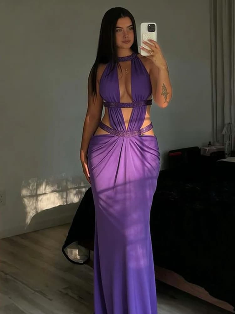 Strano Puss Elegante Abito Senza Schienale Donne Y2K Patchwork Sparkle Fasciatura Irregolare Senza Maniche Sexy Vacanza Al Mare Hottie Abiti