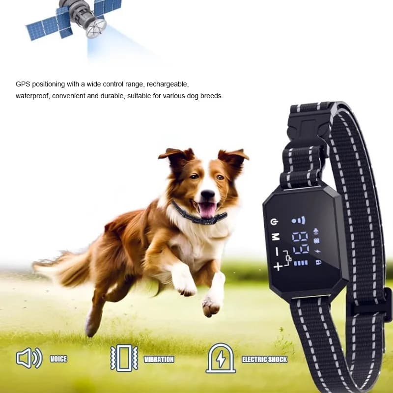 GPS Wireless Dog Fence, Electric Shock Vibrate Fencing Device, Adjustable Warning Strength for Dogs Training Collars Accessories