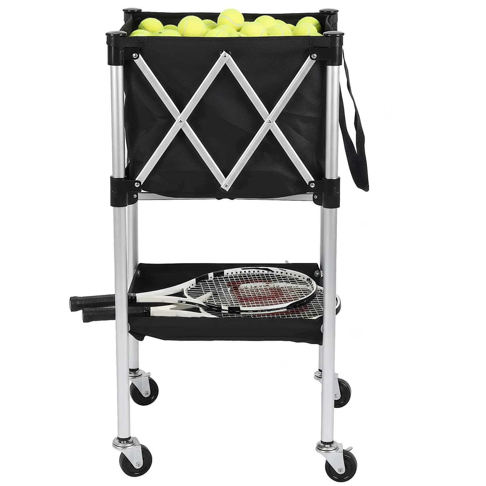 Cesto Pieghevole Portatile per Palline da Tennis, Pickleball e Baseball con Ruote e Borsa per lo Stoccaggio, Ideale per l'Allenamento del Servizio