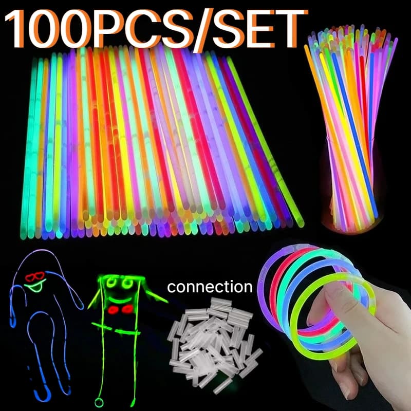 100PCS Multi-color Glow Sticks Glow Sticks Plus Connecting Fittings Colorful Light Bright Bendable Glow Bracelet Party Supplies